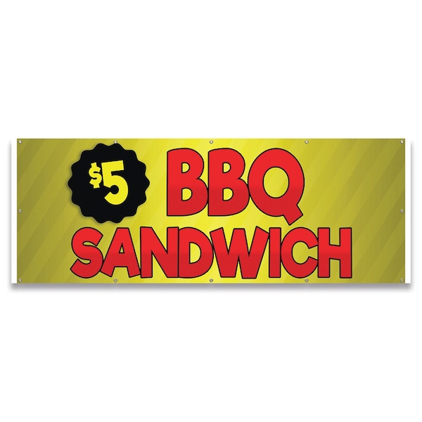 $5 BBQ Sandwich Banner Concession Stand Food Truck Single Sided